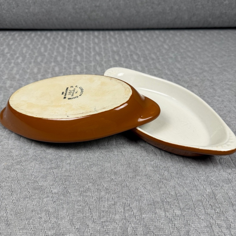 Vintage H. F. Coors China Brown and Cream Ceramic Au Gratin Dishes (2-Piece)